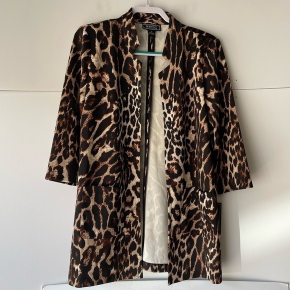 NYCC Women's' Long Leopard Animal Print Blazer Jacket Cardigan Open Front, Sz M - Picture 6 of 7